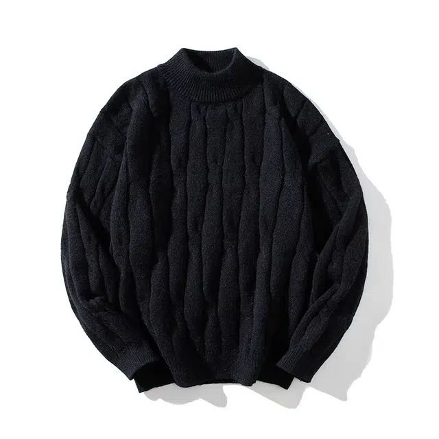 棉基因 扭花半高领麻花毛线衣清新森系肌理感厚实内搭休闲运动氛围感职场通勤极简女装高街美式亲肤打底衣松弛感青少年学院毛衣 男女同款