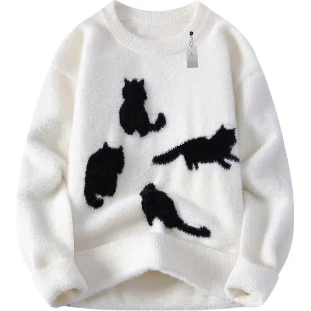 袋鼠 美式基础款简约休闲保暖时尚圆领宽松内搭外套潮款卡通打底衫针织衫 男女同款