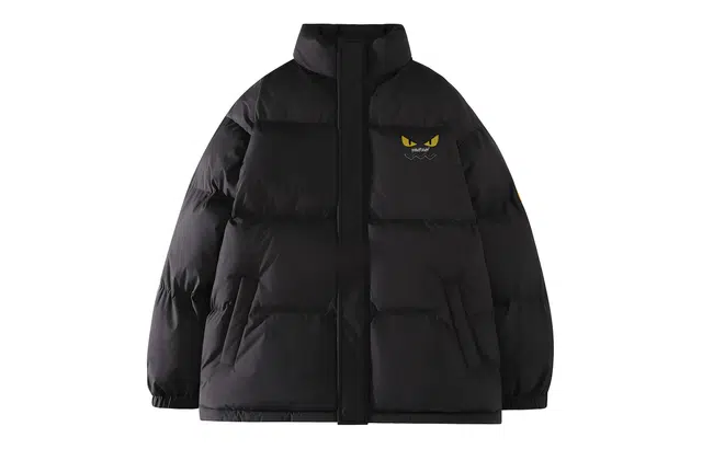 宜而爽 美式街头复古潮流仿刺绣卡通恶魔笑脸图案贴标字母印花宽松休闲运动加厚保暖立领防风棉衣面包服外套日常通勤百搭棉服 男女同款