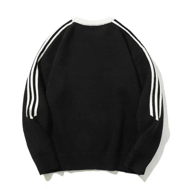 棉基因 三杠条纹双色毛线衣清新森系肌理感厚实内搭休闲运动氛围感职场通勤极简风女装高街美式亲肤打底衣松弛感青少年学院毛衣 男女同款