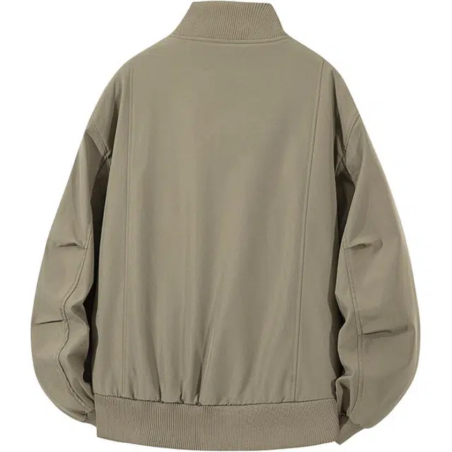 八哥 美式高街基础款经典复古纯色时尚潮流舒适设计感宽松百搭通勤日常简约工装飞行员翻领长袖外套夹克 男女同款