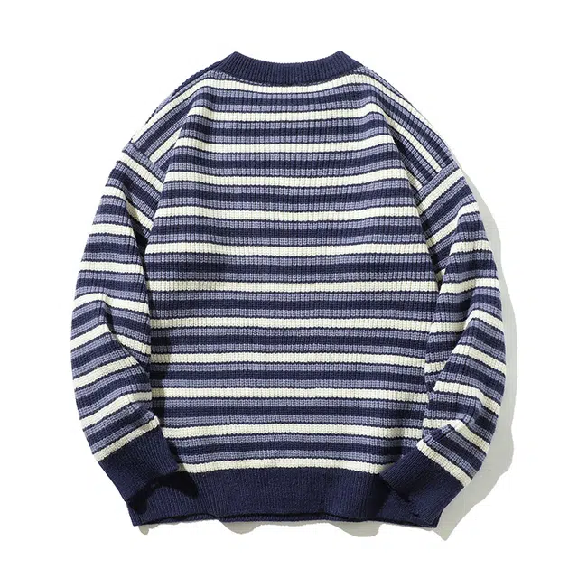 棉基因 撞色条纹针织毛线衣清新森系肌理感厚实内搭休闲运动氛围感职场通勤极简风女装高街美式亲肤打底衣松弛感青少年学院毛衣 男女同款