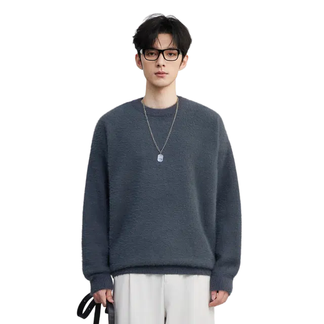 独驰 独驰拉绒工艺秋冬保暖圆领长袖男高级休闲通勤柔软上衣针织衫 男女同款