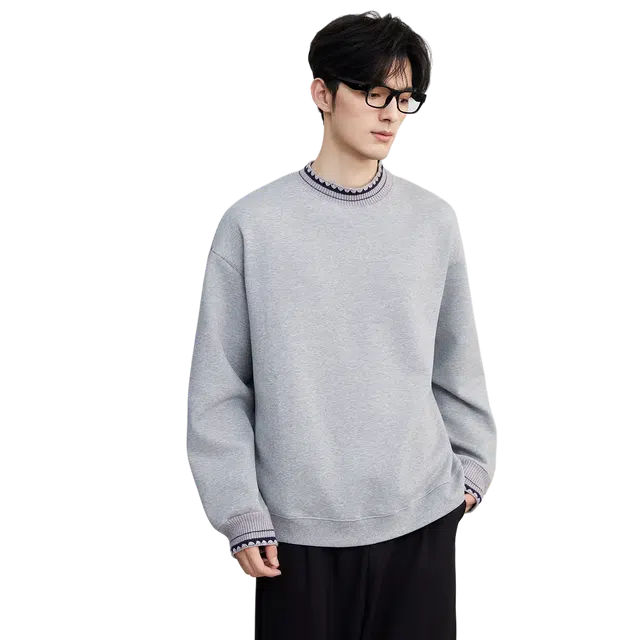 独驰 独驰美式高级螺纹半高领长袖男秋冬潮流休闲宽松上衣卫衣 男女同款