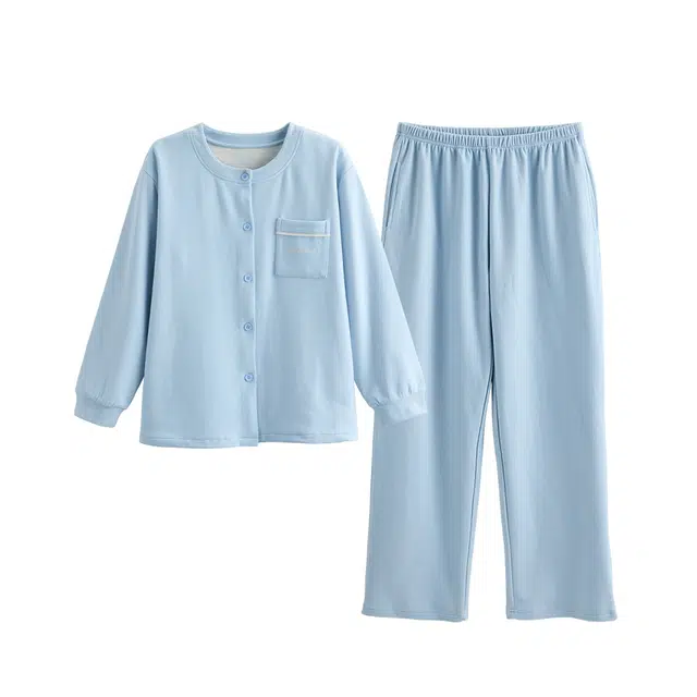宫蝶 简约风长袖德绒开衫宽松休闲家居服可外穿大码睡衣套装 男女同款
