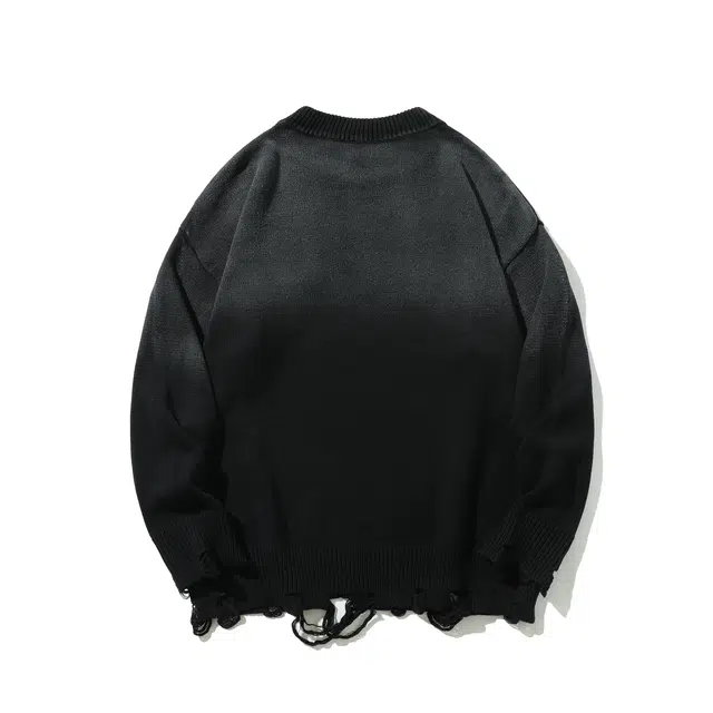 棉基因 渐变破洞针织毛线衣清新森系肌理感厚实内搭休闲运动氛围感职场通勤极简风女装高街美式亲肤打底衣松弛感青少年学院毛衣 男女同款