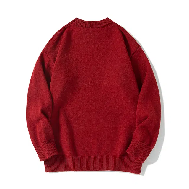 棉基因 新年红色本命年清新森系肌理感毛线衣厚实内搭休闲运动氛围感职场通勤极简风女装高街美式亲肤松弛感青少年学院风毛衣 男女同款