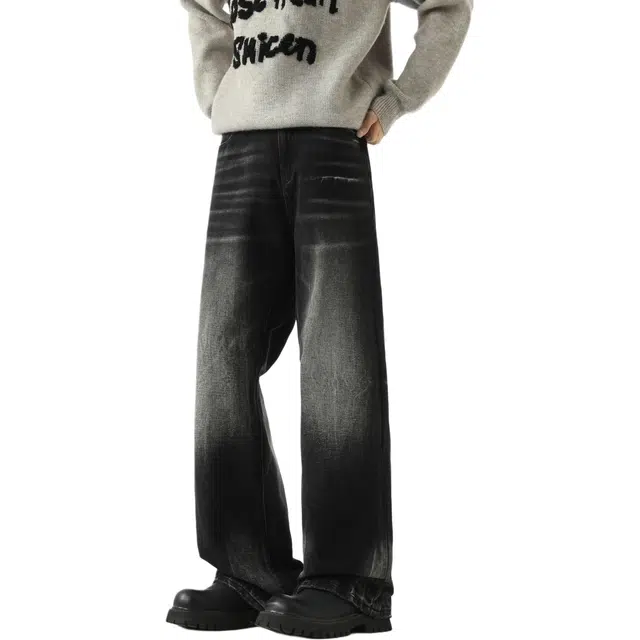 图兰朵 美式复古高街高级感中腰显高显瘦柔软宽松百搭亲肤舒适垂感通勤废土风直筒牛仔裤 男女同款