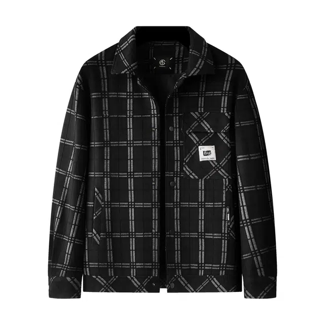 百胜狐 大码男装宽松休闲格子衫外套夹克 男款