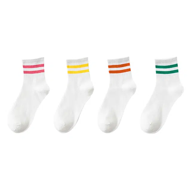 浪莎 韩系纯棉透气舒适吸汗速干运动袜排湿防滑防臭高弹不勒脚休闲袜子女袜居家日常时尚简约条纹百搭中筒袜  女款