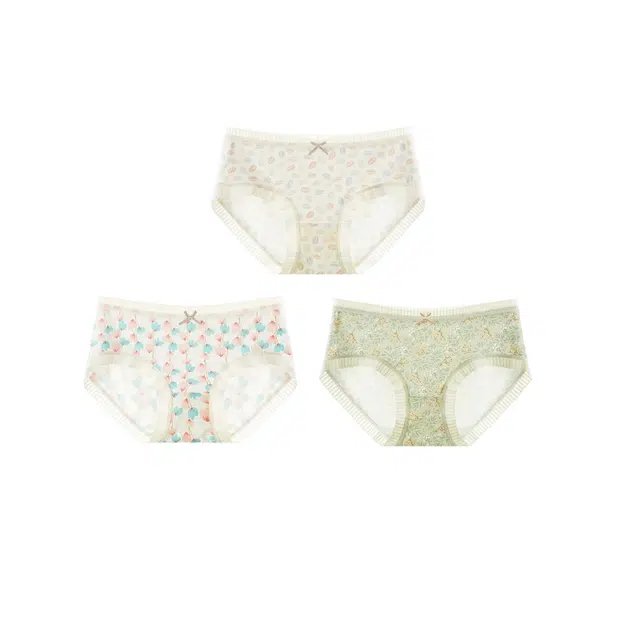 皇室品轩 薄款女无痕透气日系少女冰丝纯棉抗菌裆性感蕾丝中腰裤头平角内裤 女款