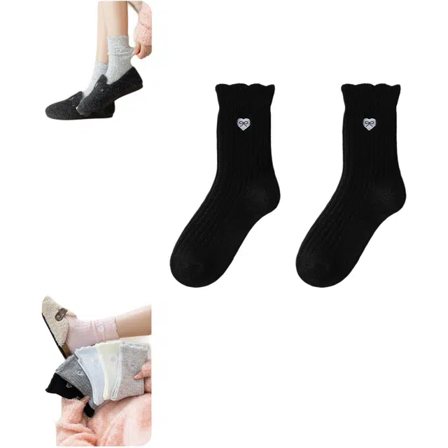 妮轻 羊毛秋冬保暖纯色简约中筒袜 女款