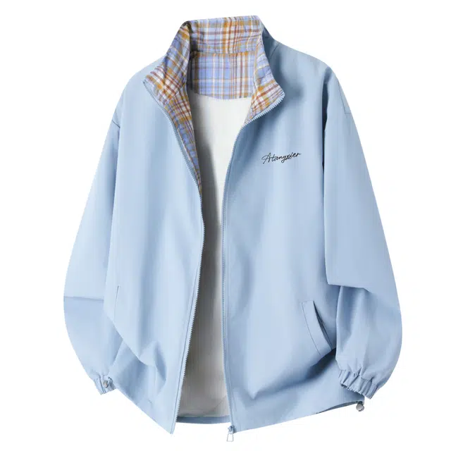 颂希尔 美式复古格子拼接立领长袖上衣外套春秋季潮流百搭设计感无帽休闲夹克 男女同款