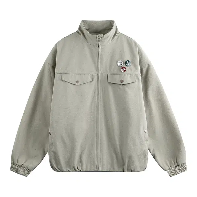 爱爸爸 青春纯色徽章工装百搭复古简约多口袋宽松夹克 男款