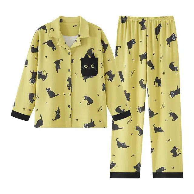 欧诗帛 春秋季长袖大码可外穿可爱甜美学生带胸垫家居服套装睡衣 女款