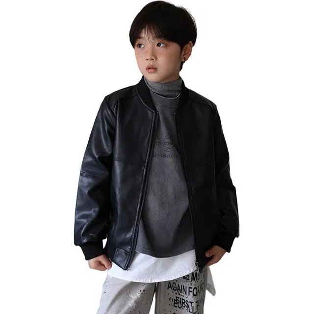 黑恐龙上装 帅气春秋装潮范外套中小童时髦机车夹克 儿童款
