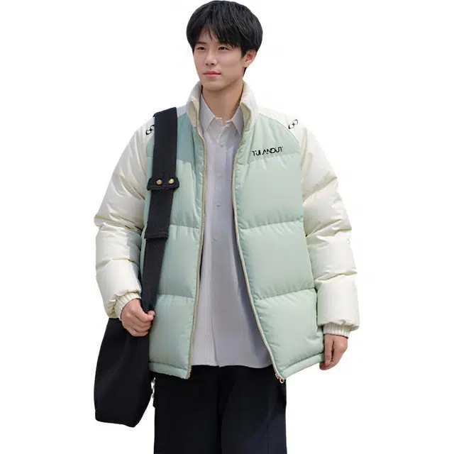 图兰朵 美式复古拼色潮牌立领加厚保暖舒适宽松百搭潮流高级感面包服外套棉服 男女同款