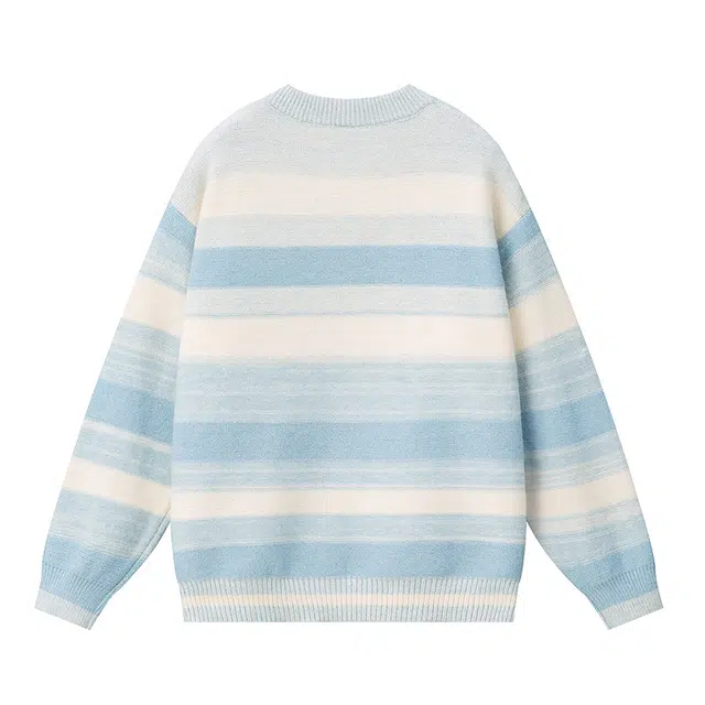 棉基因 条纹撞色渐变毛线衣清新森系肌理感厚实内搭休闲运动氛围感职场通勤极简风女装高街美式亲肤打底衣松弛感青少年学院毛衣 男女同款