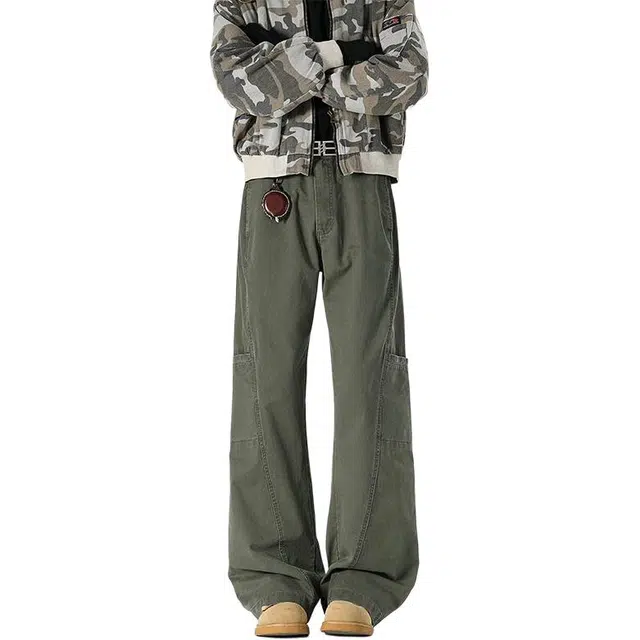 拓菲 美式纯色水洗工装裤男潮牌秋季宽松直筒阔腿高街运动休闲裤 男女同款