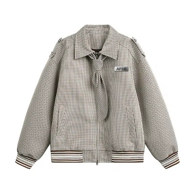 艾梵斯贝 美式复古潮流小众设计款千鸟格日常通勤百搭宽松休闲时尚高级感潮酷无性别个性高街风气质小香风翻领夹克 男女同款