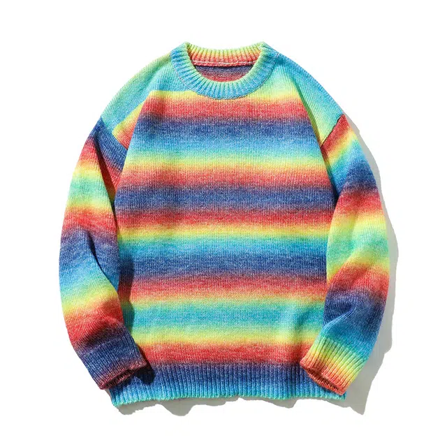 棉基因 混色渐变撞色毛线衣清新森系肌理感厚实内搭休闲运动氛围感职场通勤极简风女装高街美式亲肤打底衣松弛感青少年学院毛衣 男女同款