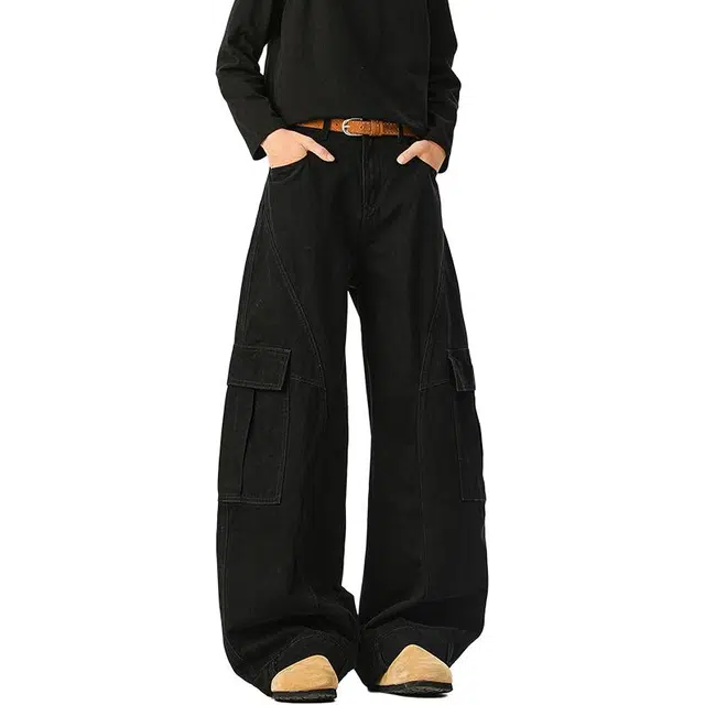 佐菲利 美式复古解构工装裤潮牌宽松痞帅弯刀裤大口袋阔腿裤牛仔裤 男女同款