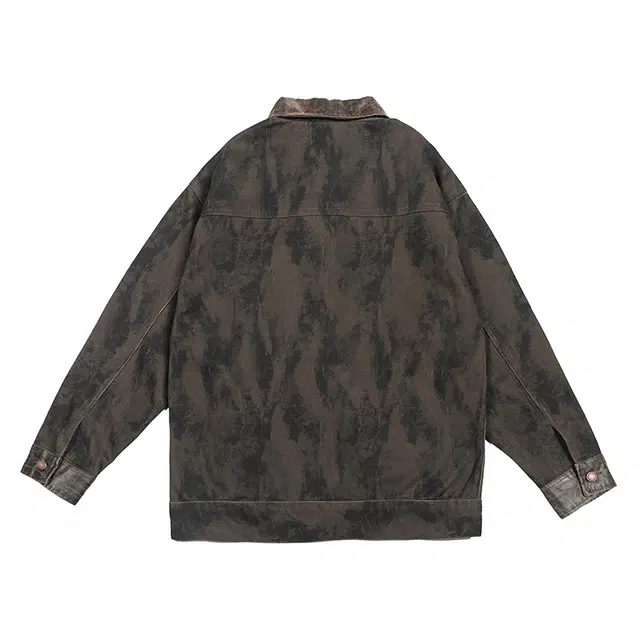 希越 皮感拼棉布印花美式机车服外套秋季宽松底特律领痞帅夹克 男款