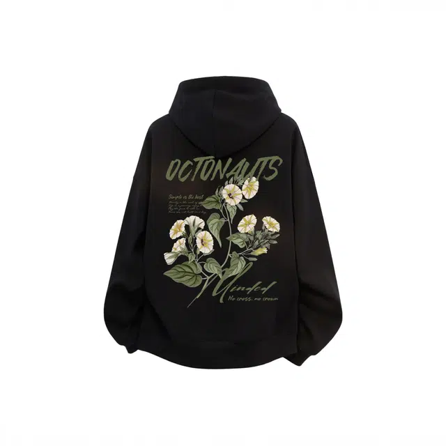 海底小纵队 美式高街字母品牌时尚植物花卉满印印花上衣休闲长袖潮牌运动舒适嘻哈学院风学生百搭简约无绳国潮卫衣 男女同款