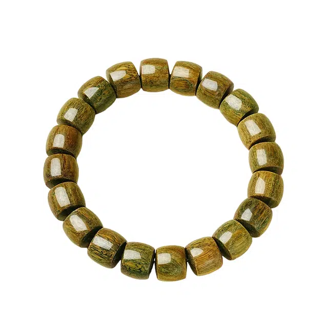 宣华意 收藏级 文玩檀香木质 国潮风复古简约高级时尚百搭 桶珠盘玩单圈#好约 绿檀 木作手串 男款