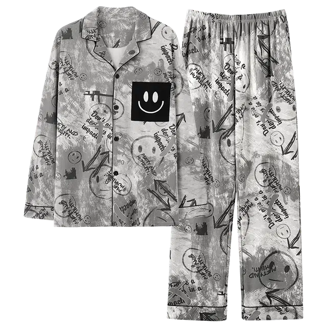 莫代尔 男士春秋款长袖纯棉卡通青少年男生秋冬全棉大码家居服睡衣套装 男款