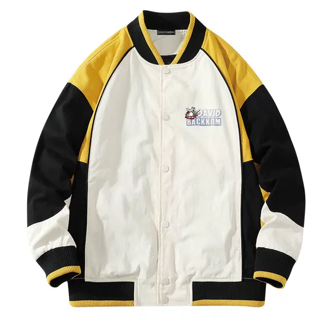 大卫贝肯 美式高街时尚潮流百搭字母宽松休闲撞色拼接款居家出行舒适透气夹克 男女同款