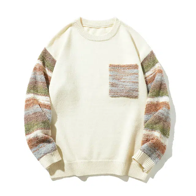 棉基因 彩虹撞色针织毛线衣清新森系肌理感厚实内搭休闲运动氛围感职场通勤极简风女装高街美式亲肤打底衣松弛感青少年学院毛衣 男女同款
