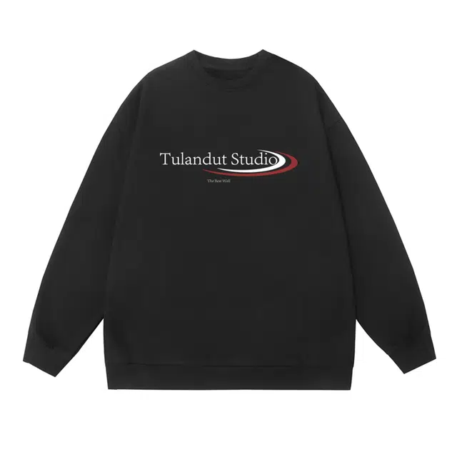 图兰朵 设计感个性字母美式高街学院风纯色印花基础款宽松落肩休闲通勤慵懒舒适亲肤百搭圆领套头秋冬潮流正肩长袖卫衣打底衣 男女同款