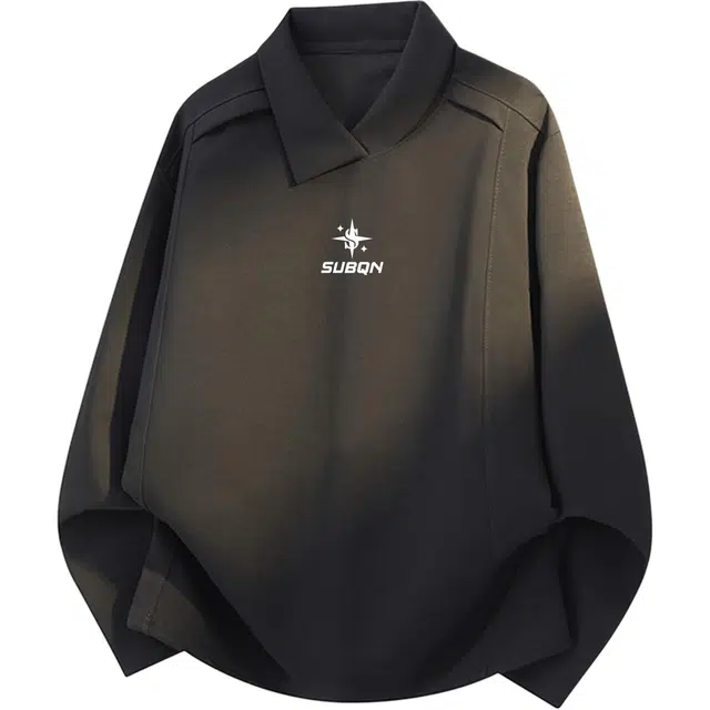 苏北青年 美式复古高街潮牌尖领拼接纯色基础款简约小众品牌字母印花设计宽松休闲百搭通勤运动风落肩长袖卫衣 男女同款