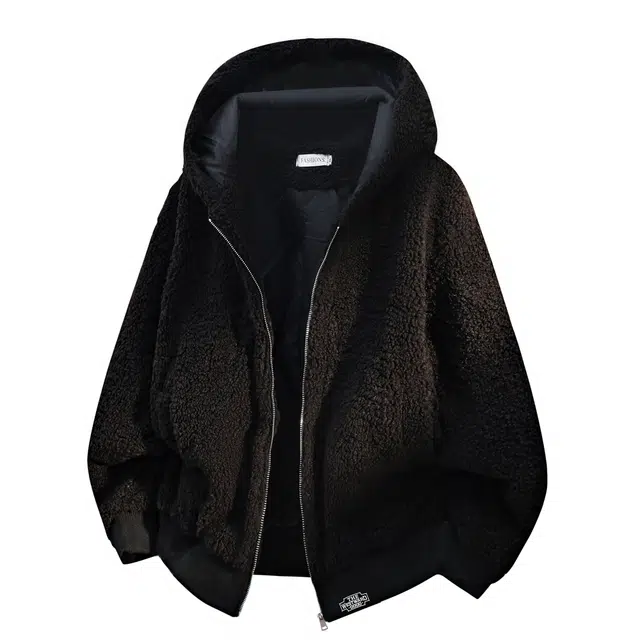 西行纪 美式复古高街纯色羊羔毛痞帅时尚个性绒外套日常无性别主义穿搭高级感情侣宽松休闲加厚保暖连帽棉服 男女同款
