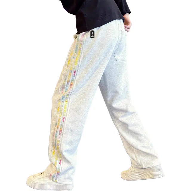 徐百货 美式复古彩色条纹拼接卫裤高街阔腿垂坠感直筒长裤宽松舒适潮流百搭针织运动裤 男女同款