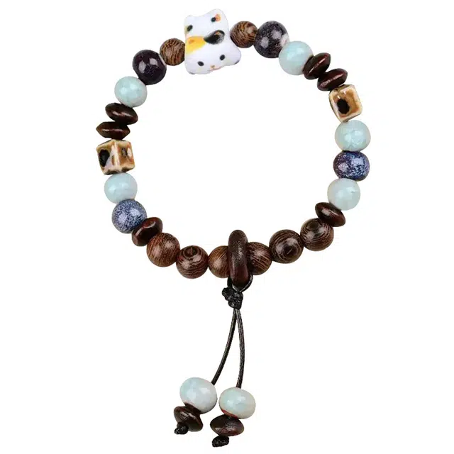 琛宬 【招财纳福时来运转】平安喜乐有钱花多宝多财转运佛珠新中式国风呆萌猫咪可爱创意复古时尚百搭#好运 金丝檀木 木作手串 男款