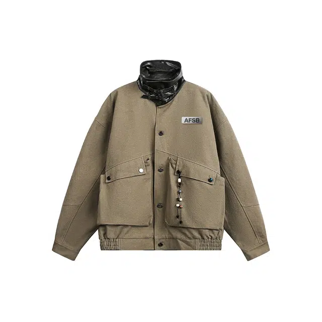 艾梵斯贝 美式复古潮流拼接解构假两件小众设计款无性别日常通勤百搭宽松休闲时尚高级感高街风情侣款翻领夹克 男女同款