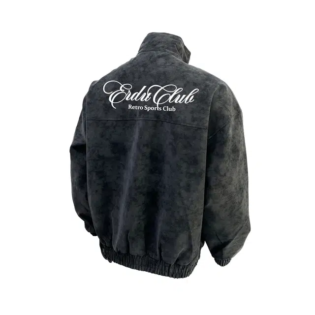 而度 复古美式立领质感绒面肌理前后精致印花工艺高街潮流百搭夹克外套皮衣 男女同款