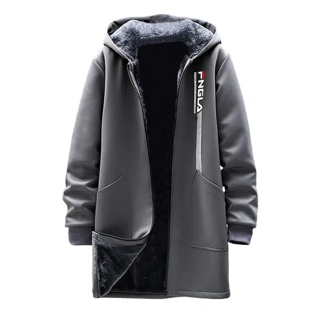 加荣 羊羔绒外套男中长款冬季加绒加厚大衣秋冬羊羔毛男装宽松休闲连帽上衣男款帅气大码披风青少年高级感棉衣冬款高端风衣 男女同款