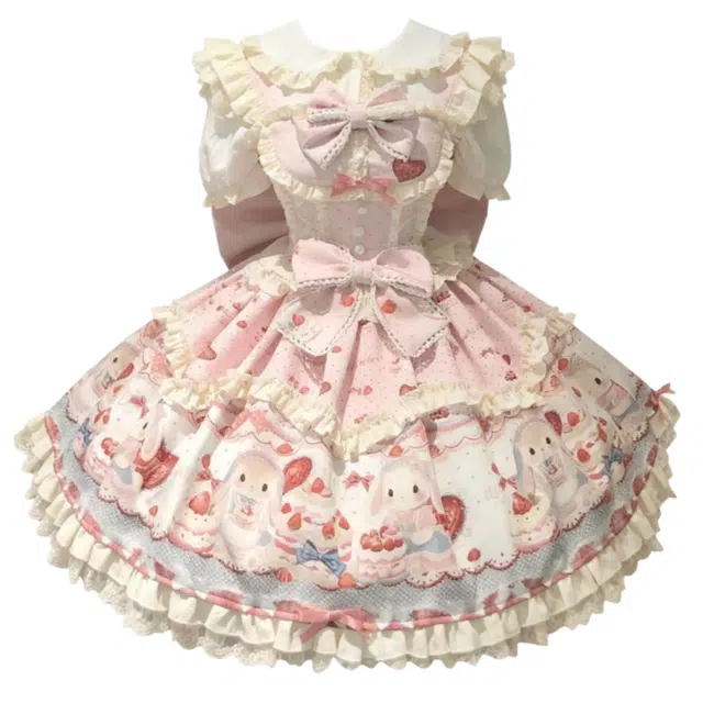 望莱仕 蓝色可爱兔子蛋糕裙塔衬衫萝莉装 女款