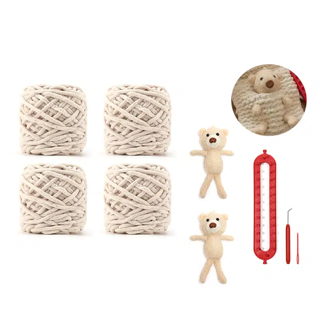 【口袋小熊~自织DIY】 攸委 可爱熊手工毛线团手织围巾秋冬季保暖防寒赠朋友心意百搭 涤纶 软糯亲肤编织材料包柔软围脖 男女同款情侣款