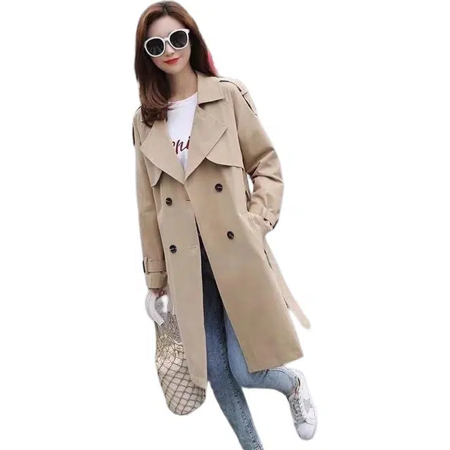 纤丝鸟 简约复古宽松中长款外套纯色休闲百搭舒适大衣 女款