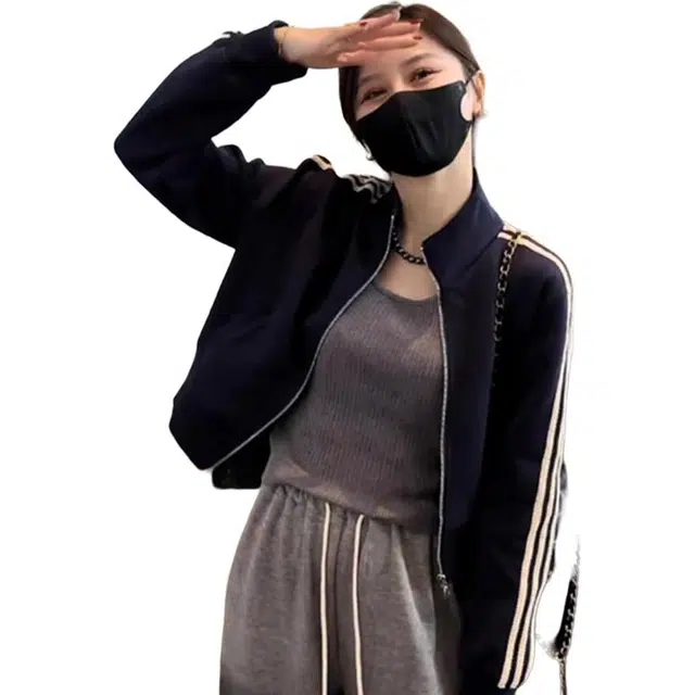 邦固依品 高级感三条杠立领外套女春秋宽松小个子休闲短款拉链开衫上衣卫衣 女款