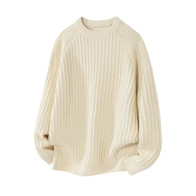 古先森 秋冬款 美式休闲华夫格圆领加厚毛衣 保暖内搭打底 男款