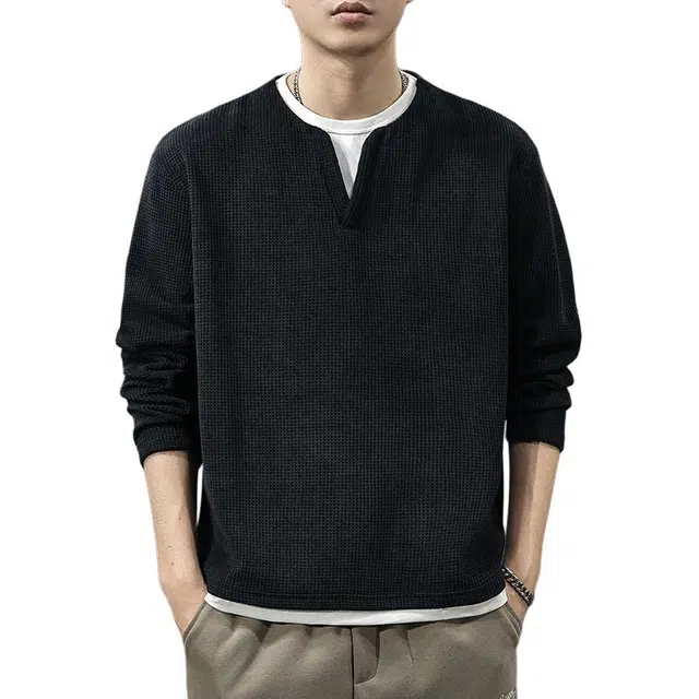 前进牛 美式经典复古潮牌极简风轻奢肌理感华夫格长袖宽松休闲户外百搭卫衣 男款