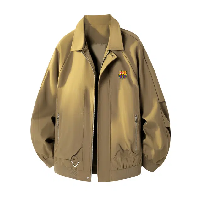 巴塞罗那足球俱乐部 美式复古高街正肩工装纯色基础简约三防飞行教练短款廓形痞帅小众设计高级翻领户外运动外套夹克 男女同款
