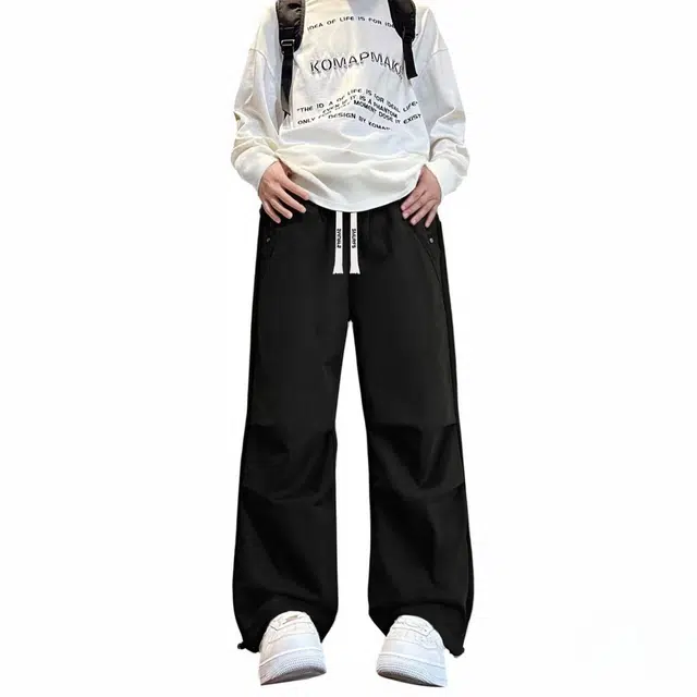 蓝精灵 城市机能系列纯色户外防风耐磨工装伞兵裤 美式高街潮牌百搭褶皱垂感宽松直筒可调节休闲裤 男女同款