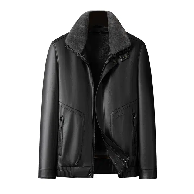 百胜狐 大码男装可拆卸加绒加厚皮衣 男款
