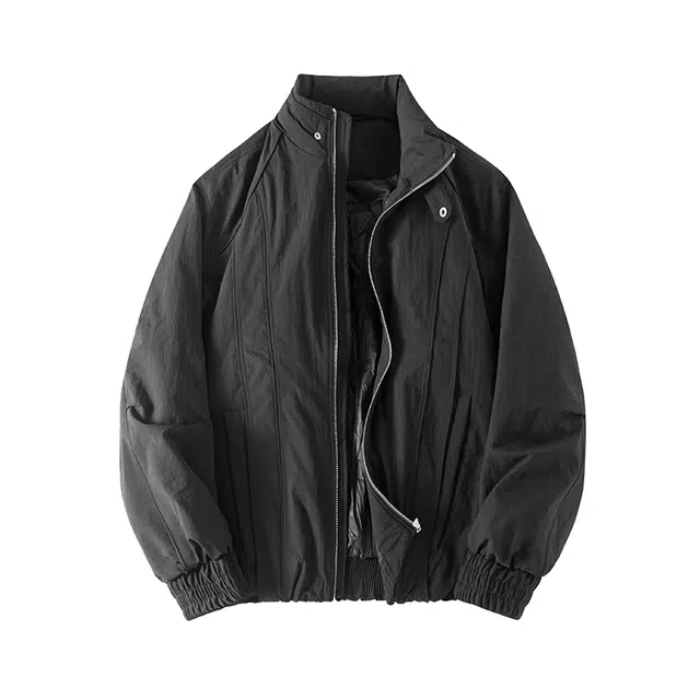 希越 潮牌简约立领夹克日系时尚百搭纯色宽松高级感工装外套羽绒服 男款